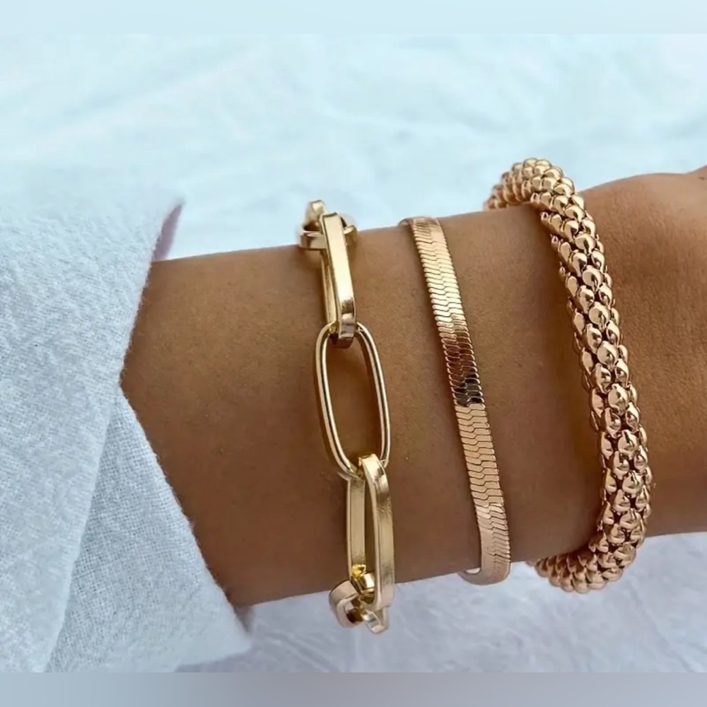 3pcs/Set Vintage Golden Color Snake Bone Chain Multilayer Bracelet